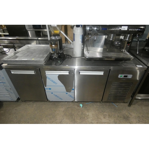 1277 - A commercial stainless steel 3 door bench fridge by Capri, this unit has seen zero to little use, 24... 