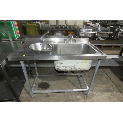 1291 - A commercial stainless steel topped twin sink unit approx 120x66cm