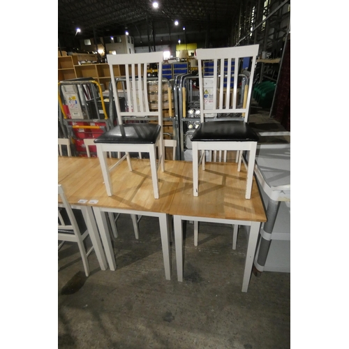 1298 - 2 x small wooden cafe type tables approx 80x60cm each with 4 matching wooden black upholstered chair... 