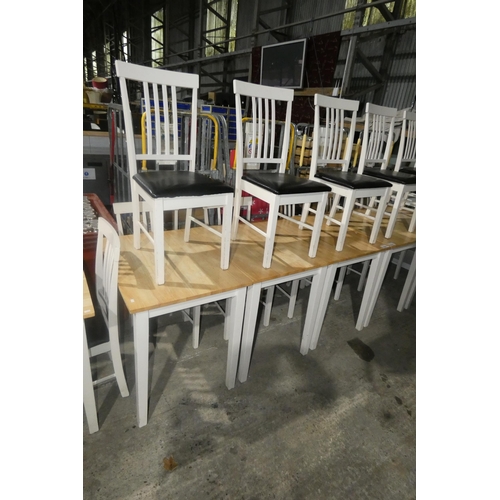 1299 - 3 x small wooden cafe type tables approx 80x60 each with 6 matching wooden black upholstered chairs