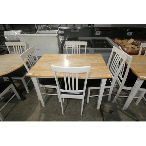 1301 - A rectangular wooden cafe type table with 4 wooden black upholstered chairs approx 110x71cm