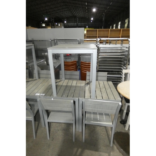 1304 - 3 x square cafe garden type tables approx 63x63cm and 4 matching chairs