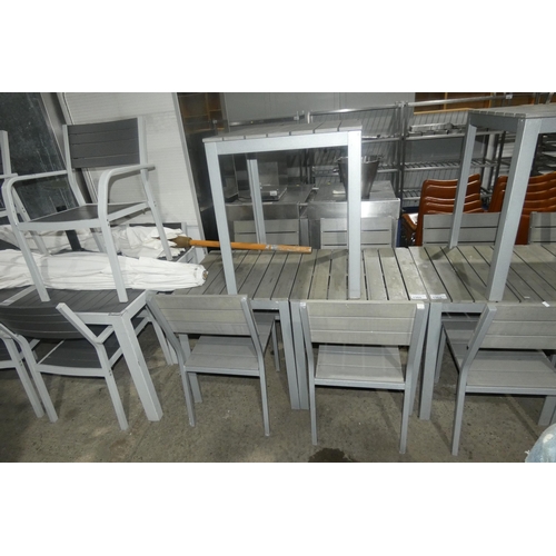 1305 - 3 x square cafe garden type tables approx 63x63cm and 4 matching chairs