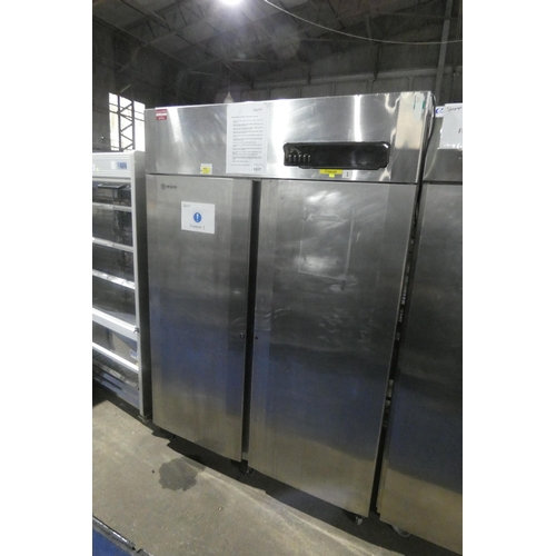 1317 - A tall mobile commercial stainless steel double door freezer by Foster type GS-1351-LT approx 142x80... 