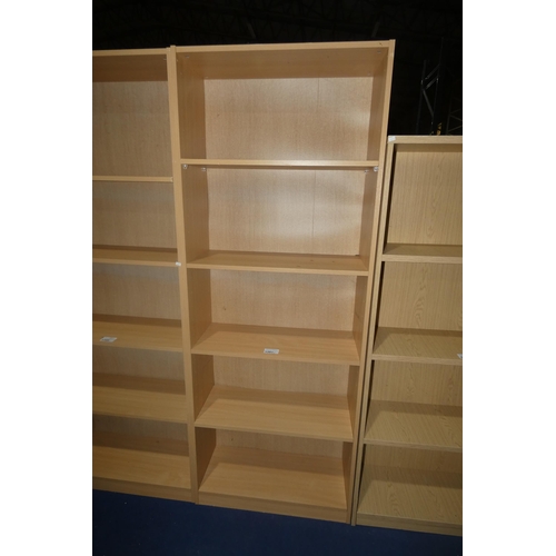 1387 - A wood effect open front bookcase approx 76cm w x 31cm d x 200cm high