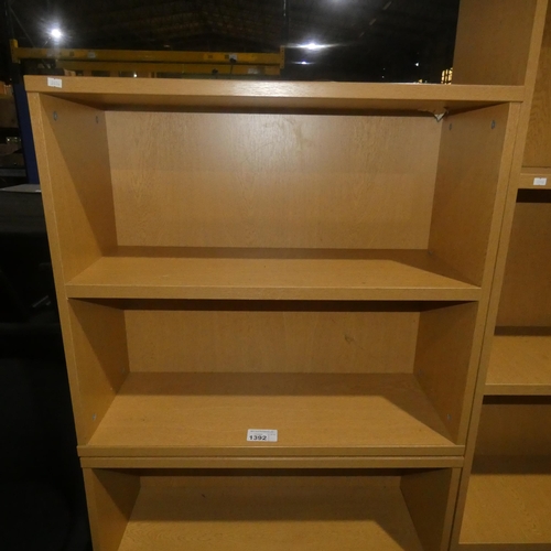 1392 - A wood effect open front bookcase approx 80cm w x 32cm d x 72cm high