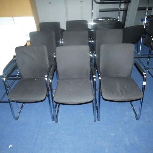 1404 - 10 x chrome framed black upholstered cantilever stacking chairs by Konig & Neurath