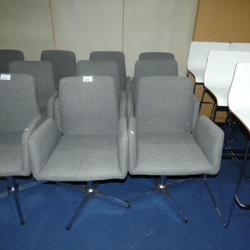 1409 - 6 x grey upholstered meeting room type chairs all on chrome non wheeled 4 star bases