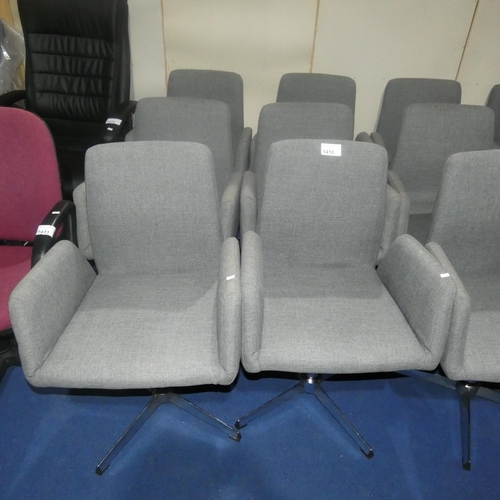 1410 - 6 x grey upholstered meeting room type chairs all on chrome non wheeled 4 star bases