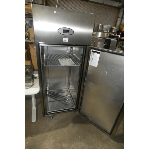 1238 - A commercial stainless steel single door freezer by Foster 70x178cm. TESTED WORKING.