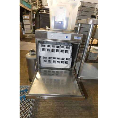 1253 - A commercial stainless steel glass/dishwasher by Class EQ with rinse aid and detergent 240v - trade