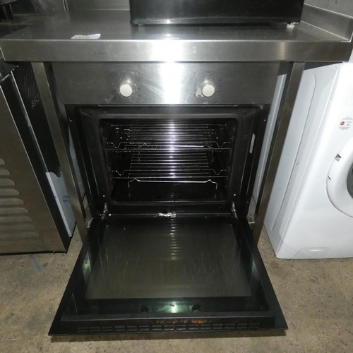 1275 - A drop front integrated fan oven by Logik and a commercial stainless steel catering type table with ... 