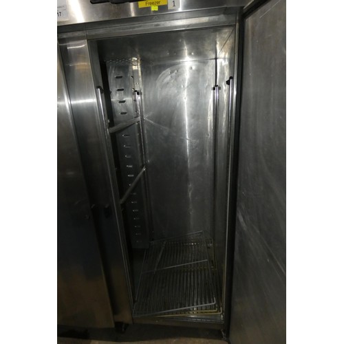 1317 - A tall mobile commercial stainless steel double door freezer by Foster type GS-1351-LT approx 142x80... 