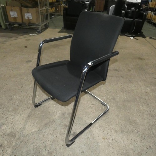 1400 - 8 x chrome framed black upholstered cantilever stacking chairs