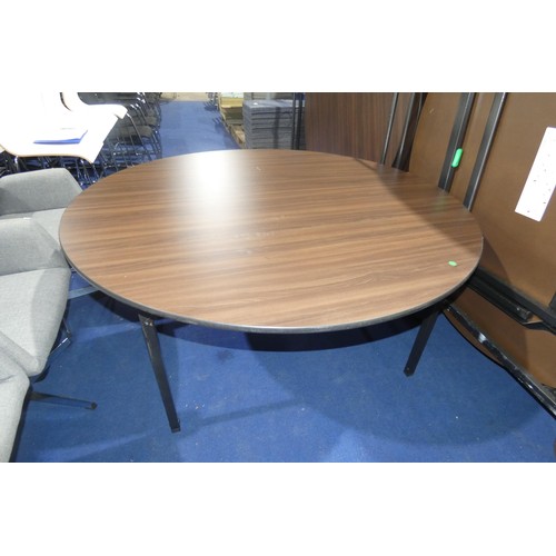 1448 - 10 x dark wood effect folding leg circular tables by Burgess Furniture, all 10 tables are supplied s... 