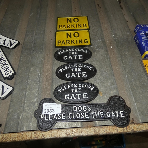 2083 - 6 various cast iron signs comprising 1 x Dogs Please close the gate (bone shaped), 3 x Please Close ... 