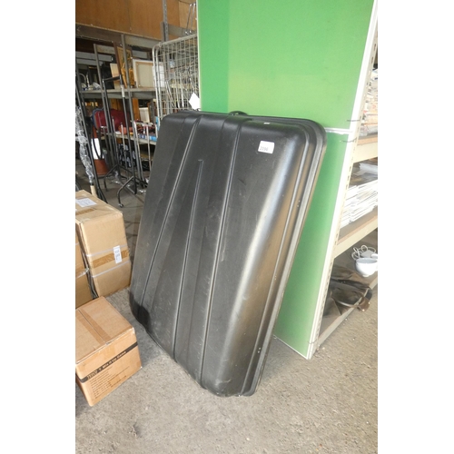 2096 - A black plastic vehicle roof box by Auto Plas approx 130 x 100 x 30cm deep - Four universal mounting... 