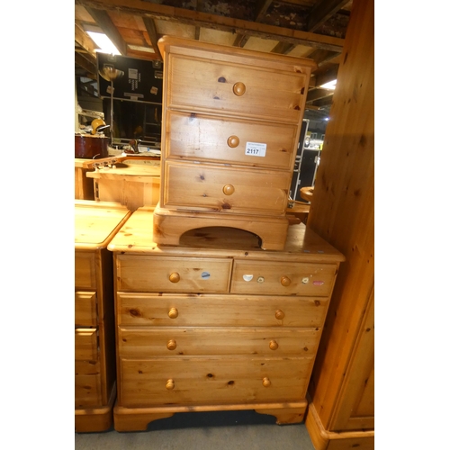 2117 - A pine chest of 2 short & 3 long drawers approx 86 x 45 x 86cm high and 1 pine bedside cabinet