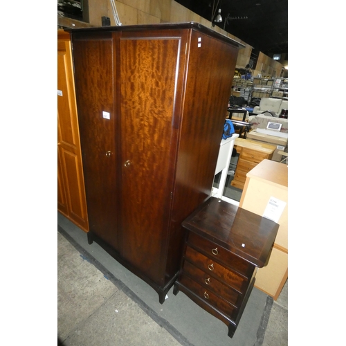 2127 - A dark wood two door wardrobe by Stag approx 96 x 62 x 178cm high and a matching dark wood bedside c... 