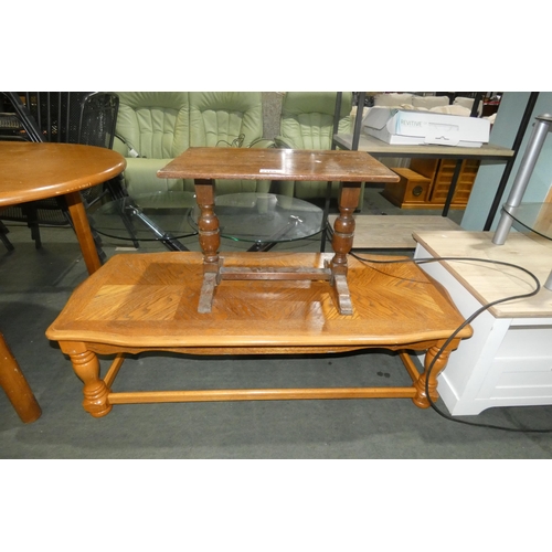 2165 - 2 wooden coffee table comprising 1 at approx 132 x 59cm and 1 at approx 60 x 38cm