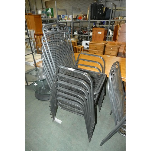 2184 - 6 x metal dark grey painted stacking garden chairs