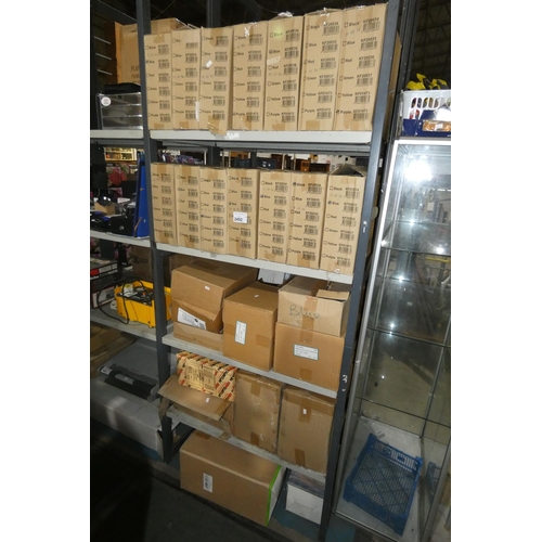 2492 - A quantity of various office related items including folders, envelopes etc. Contents of 4 shelves