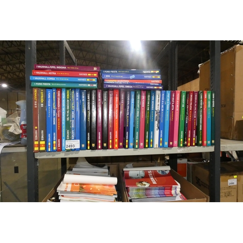 2493 - A quantity of various Haynes manuals, please see pictures for more details, contents of 1 shelf