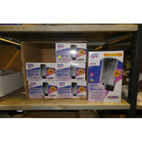 2510 - A box containing 6 x night eye energy saving flood lights by Time Guard