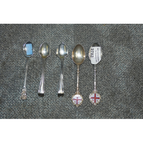 2783 - 5 miscellaneous silver teaspoons