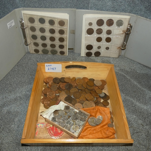 2787 - A wooden tray and two coin collectors albums containing a quantity of various collectors coins