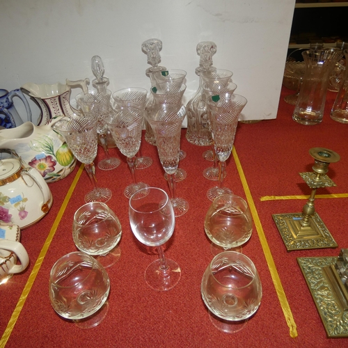 2849 - 3 decorative glass decanters and a quantity of miscellaneous champagne flutes and other drinking gla... 