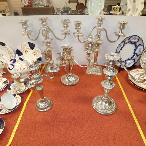 2866 - 5 various silver-plated table Candelabra in varying states of repair