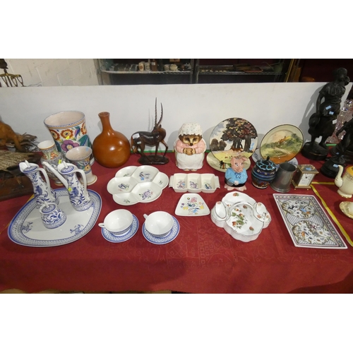 2886 - A Wade NatWest pig, a blue and white patterned coffee set, various pieces of Poole Pottery, Coalport... 