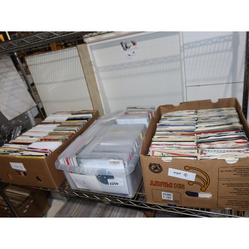 2259 - 3 boxes containing a quantity of various vinyl records (all 7 inch singles). Not practical to list i... 