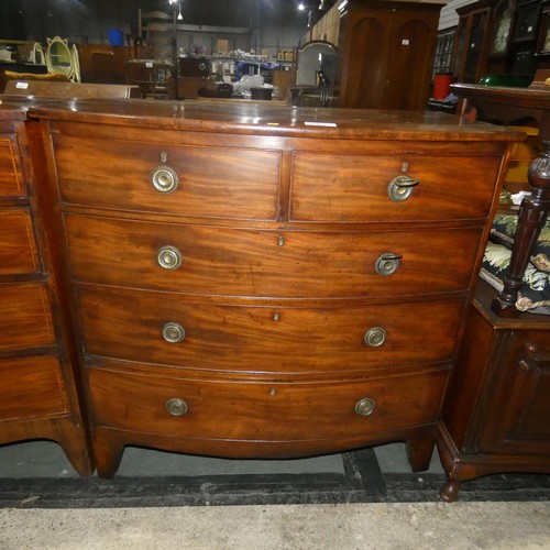 3062 - A 19th century mahogany bow front chest of 2 short and 3 long drawers with brass drop ring handles, ... 