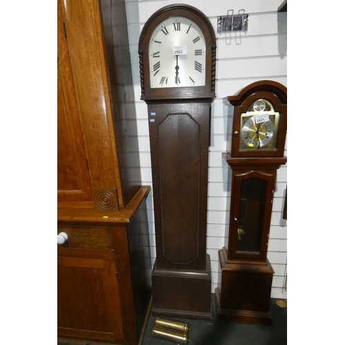 2922 - A 1920s vintage Oak cased grandfather clock with Roman numerals and a domed top