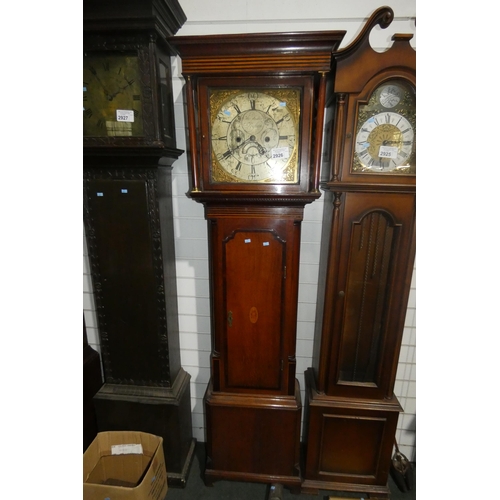 2926 - A 19th Century Oak cased grandfather clock with a square brass decorated face and 30 hour movement