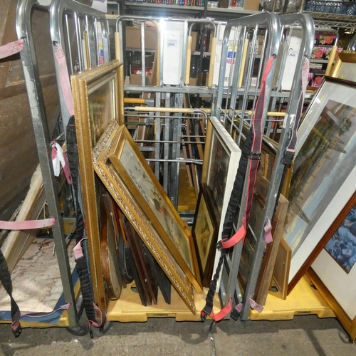 2949 - A quantity of miscellaneous pictures, frames & mirrors (stillage not included)