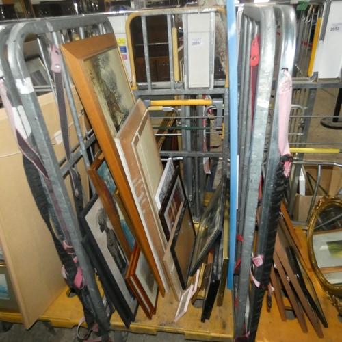 2953 - A quantity of miscellaneous pictures and frames (stillage not included)