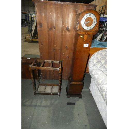 2967 - A vintage Oak cased grandmother clock and an oak umbrella stand