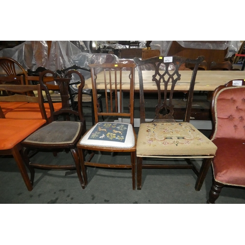 2972 - A Chippendale style dining chair with a tapestry seat and two bedroom chairs