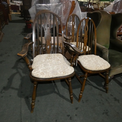 2975 - A set of four (2 plus 2) high-backed Windsor style dark wood dining chairs