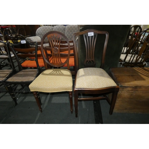 2977 - 2 mahogany dining chairs with yellow upholstered seats