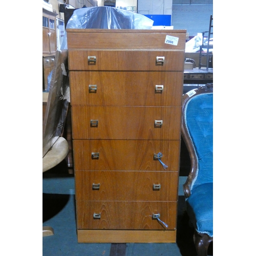 2986 - A vintage teak bedroom chest of 6 draws approximately 60 cm wide