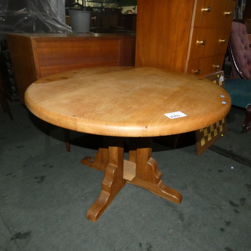 2989 - A vintage light oak circular top pedestal coffee table approximately 90 cm diameter