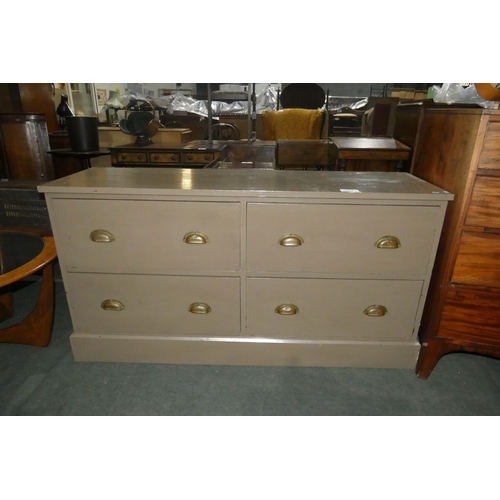 3002 - A vintage brown painted pine chest of four side by side drawers, approx 147cm wide x 44cm deep x 77c... 