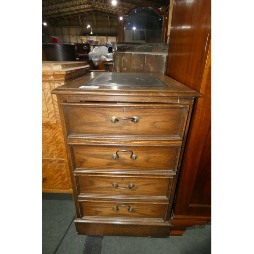 3022 - A reproduction mahogany 2 drawer filing cabinet with a tooled leather top