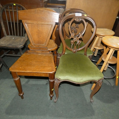 3034 - A pair of Victorian mahogany balloon back dining chairs, a single balloon back dining chair and a wo... 