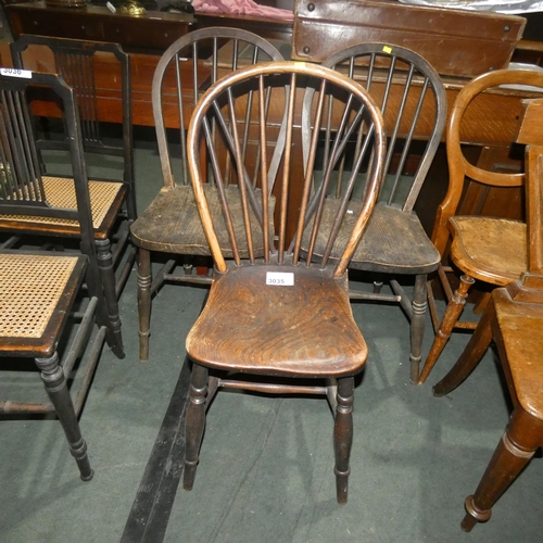 3035 - Three similar a vintage rail back kitchen chairs with wooden seats