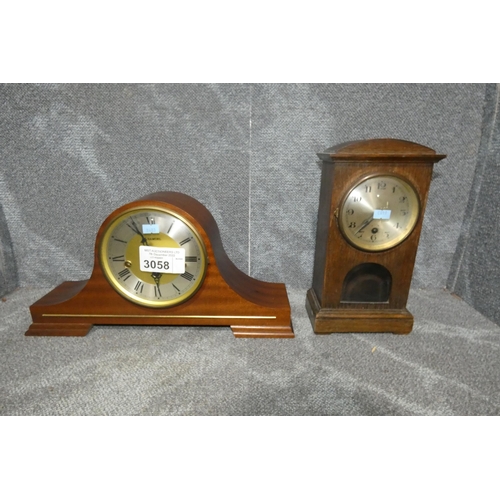 3058 - An Edwardian Oak cased mantel clock and mahogany cased domed top mantel clock